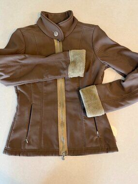 Fire + Ice Women’s XS Brown Softshell Jacket Faux Fur Lined Full Zip Ski Après